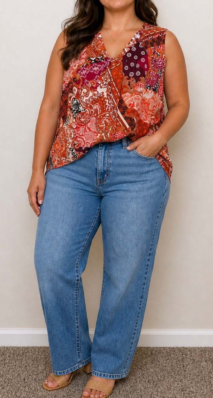 Christopher & Banks XL Sleeveless Paisley Patchwork Print Top